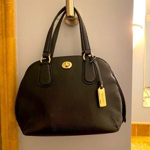 Coach top handle small handbag in black leather